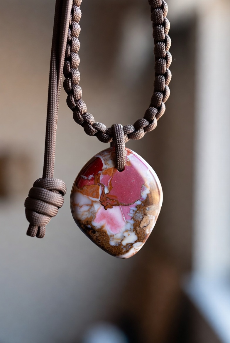 Pink and cream fordite freeform pendant