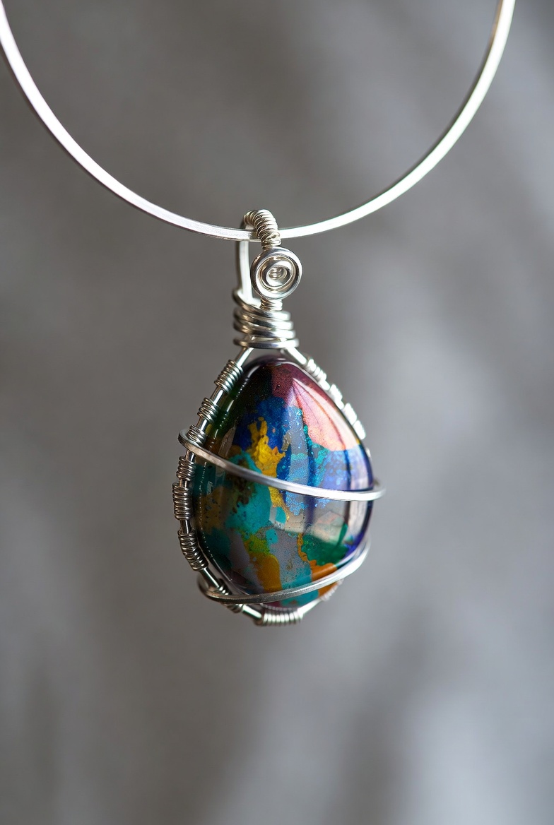 Iridescent fordite teardrop pendant